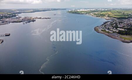 Aerial View of Neyland and Cleddau Estuary, with Neyland Marina in the harbour, Pembrokeshire, Wales,UK Stock Photo