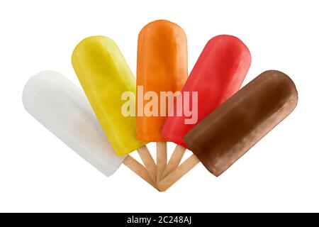 variety of fruits ice lolly, isolated on white background Stock Photo