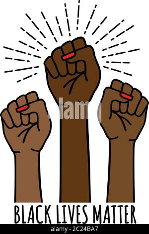 Black lives matter, female hands protest against racism, black fists fighting, vector illustration Stock Vector