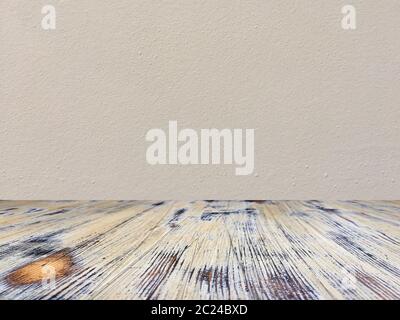 washed wood table with concrete texture background. Stock Photo