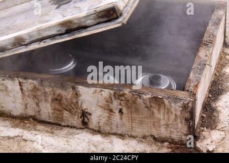 Cook food with natural heat from within the earth Stock Photo