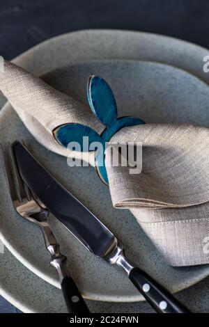 Table setting for Easter dinner Stock Photo