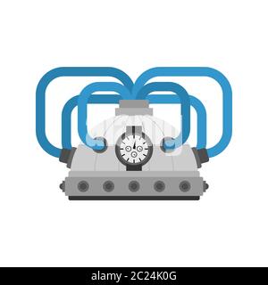 Brain stimulation helmet isolated. Apparatus Electronic action on brain activity. mind stimulator. brain-control helm Stock Vector
