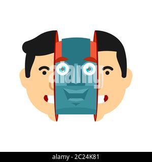 Robot inside human head. Iron Skull Cyborg Stock Vector