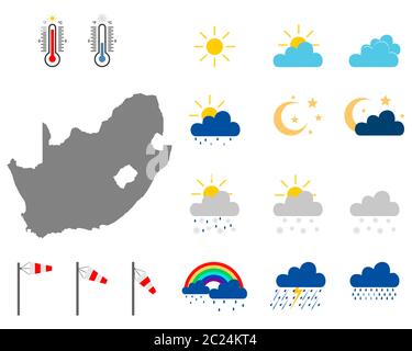 Karte von Südafrika mit Wettersymbolen Stock Photo