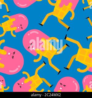 Ice cream run cartoon pattern seamless. Icecream background. vector ornament. Baby fabric texture Stock Vector
