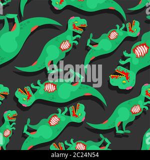 Zombie Dinosaur pattern seamless. Dino green monster background. vector texture Stock Vector