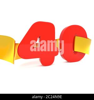 Big red 40 with a golden ribbon, 3d rendering Stock Photo