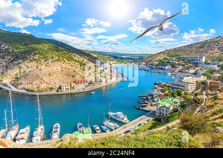 Beautuful Balaklava Bay view in Sevastopol, Crimea. Stock Photo