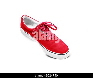 Red canvas shoes isolated on white background with clipping path Stock ...