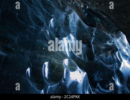 Ice layer from the blue glacier cave in Iceland. Photo from March