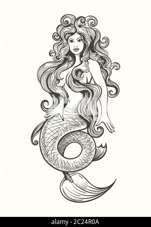 Vector illustration of Beautiful Girl Mermaid african american ...