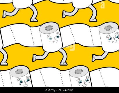 Toilet roll cartoon run pattern seamless. toilet paper background. vector texture Stock Vector