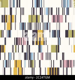Spliced Stripe Geometric Variegated Background. Seamless Pattern with Woven Dye Broken Lines. Modern Distorted Pixel Textile All Over Print. Trendy Stock Vector