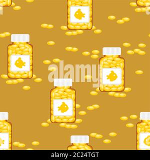 Fish oil bottle and capsule pattern seamless. vector background Stock Vector