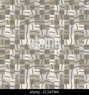 Geometric Camouflage Mosaic Background. Seamless Pattern with Woven Khaki Green Broken Lines. Modern Distorted Pixel Textile All Over Print. Trendy Stock Vector