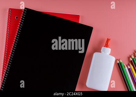 Education supplies on pink background, back to school Stock Photo
