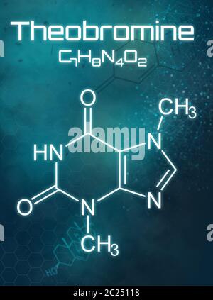 Chemical formula of Theobromine on a futuristic background Stock Photo