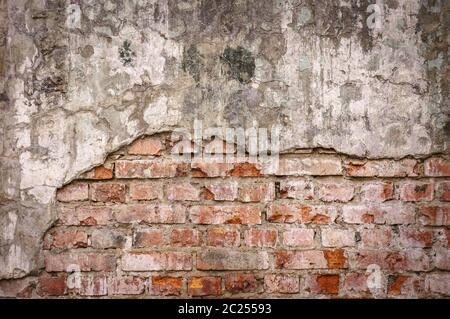 Empty Old Brick Wall Texture. Painted Distressed Wall Surface. Grungy Wide Brickwall. Grunge Red Stonewall Background. Shabby Bu Stock Photo