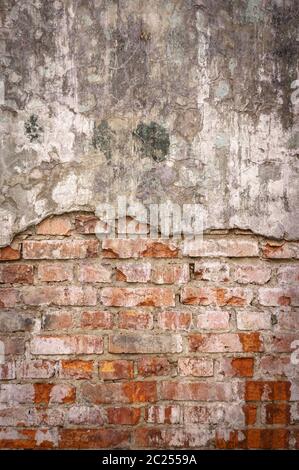 Empty Old Brick Wall Texture. Painted Distressed Wall Surface. Grungy Wide Brickwall. Grunge Red Stonewall Background. Shabby Bu Stock Photo