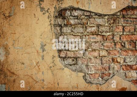 Empty Old Brick Wall Texture. Painted Distressed Wall Surface. Grungy Wide Brickwall. Grunge Red Stonewall Background. Shabby Bu Stock Photo