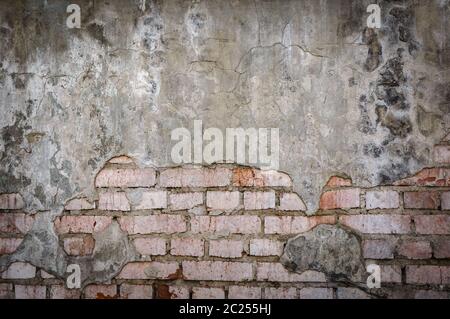Empty Old Brick Wall Texture. Painted Distressed Wall Surface. Grungy Wide Brickwall. Grunge Red Stonewall Background. Shabby Bu Stock Photo