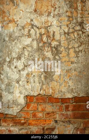 Empty Old Brick Wall Texture. Painted Distressed Wall Surface. Grungy Wide Brickwall. Grunge Red Stonewall Background. Shabby Bu Stock Photo