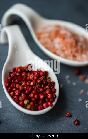 Spice concept with salt and pepper Stock Photo