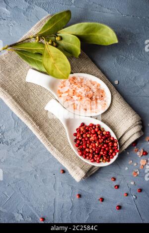 Spice concept with salt and pepper Stock Photo