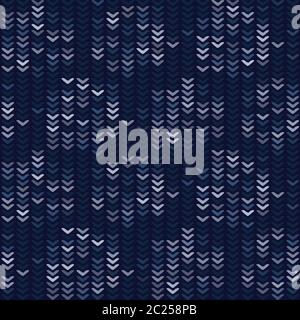 Masculine Stripe Knitted Marl Variegated Background. Winter Nordic Style Seamless Pattern. Indigo Blue Chevron Blended Texture. For Tie Dye Effect Stock Vector