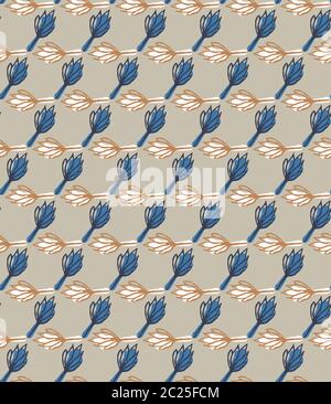 Winter Beige Garden Leaf Seamless Pattern. Tossed Hand Drawn Flower Petal Stem for Trendy Background. Steel Gray Cool Blue Muted Tone. All Over Print Stock Vector