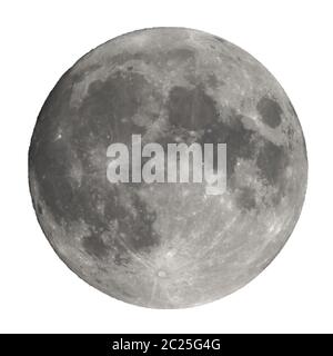 Full moon seen with an astronomical telescope isolated over white background Stock Photo