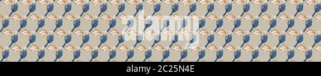 Winter Beige Garden Leaf Seamless Border Pattern. Tossed Hand Drawn Flower Petal Stem .Trendy Background. Steel Gray Cool Blue Muted Tone. Ditsy Stock Vector
