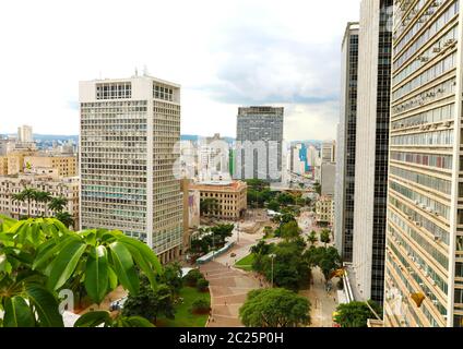 SAO PAULO, BRAZIL - MAY 15, 2019: Sao Paulo Cityscape Downtown with Anhangabau Valley, Brazil Stock Photo