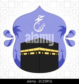Islamic pilgrimage background with Kaaba for hajj mabroor in Mecca Saudi Arabia. Hajj Mabrour background with Kaaba. Stock Vector