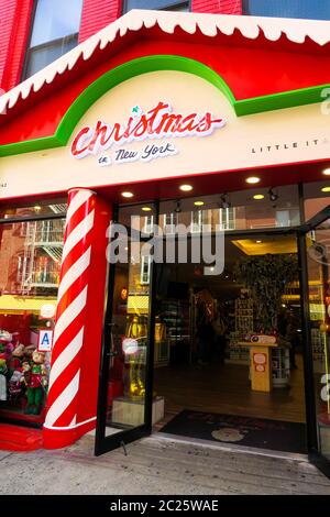 Christmas shop in Little Italy, New York. Stock Photo