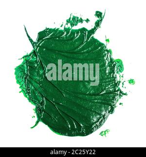 smear of green oil paint on a white Stock Photo