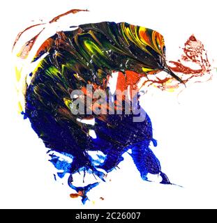 stain of blue, yellow and red oil paint. smear on white Stock Photo
