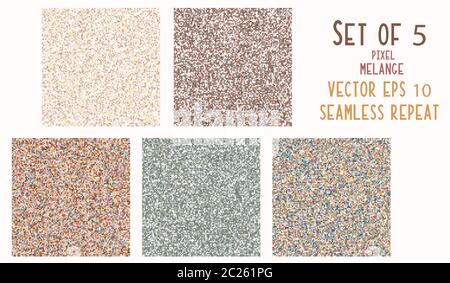 Seamless Pattern Pixel Melange Marl Texture Blend. Muted Earth Dye Tones in Dense Pixelated Noise Style. Micro Mosaic Summer Background. Vector Stock Vector