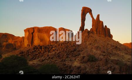 Abstract Rock formation at plateau Ennedi aka window arch in Chad Stock Photo