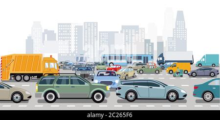 Cars in traffic jam at the intersection Stock Photo