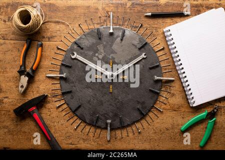 Tool watch with screws and many other different tools Stock Photo