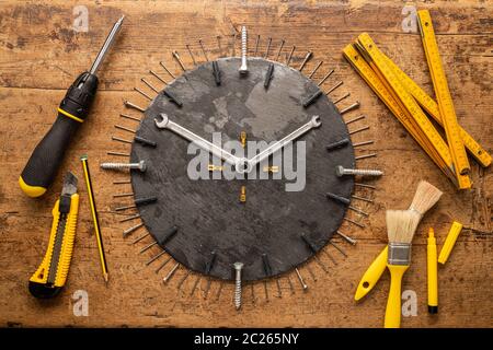 Tool watch with screws and many other different tools Stock Photo
