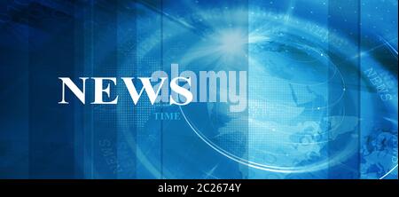 News Time Background, Connecting, Networking; Data Transferring, Multiple Circles and Lines Moving Fast Around the Earth Globe with Lens Flare. Stock Photo