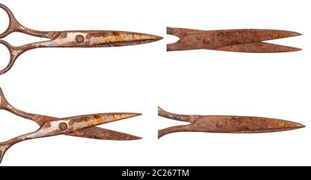 Part of rusty scissors. Isolated on white. Set Stock Photo