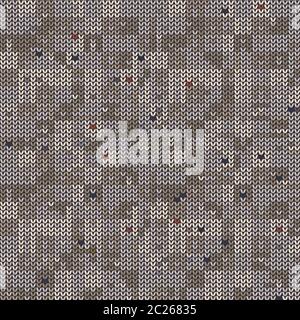 Gray Beige Marl Blanket Knit Stitch Seamless Pattern. Handicraft Texture Background. For Woolen Fabric, Natural Gender Neutral Variegated Homespun Stock Vector