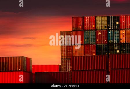 Container logistic. Cargo and shipping business. Container ship for import and export logistic. Container freight station. Logistic industry from port Stock Photo