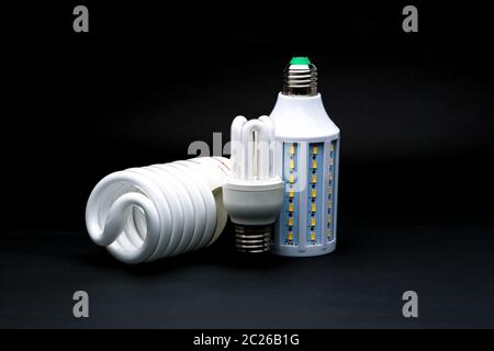 Three type of LED lamp on black background Stock Photo