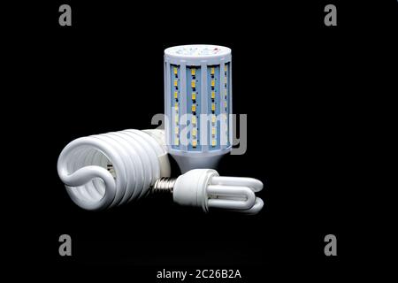 Three type of LED lamp on black background Stock Photo