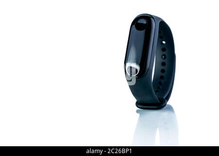 Smart band. Fitness device. Activity or fitness tracker. Smart watch connected device. Sleep tracker. Wristband for Medical and insurance providers. Heart rate monitor bracelet. Wearable computer. Stock Photo